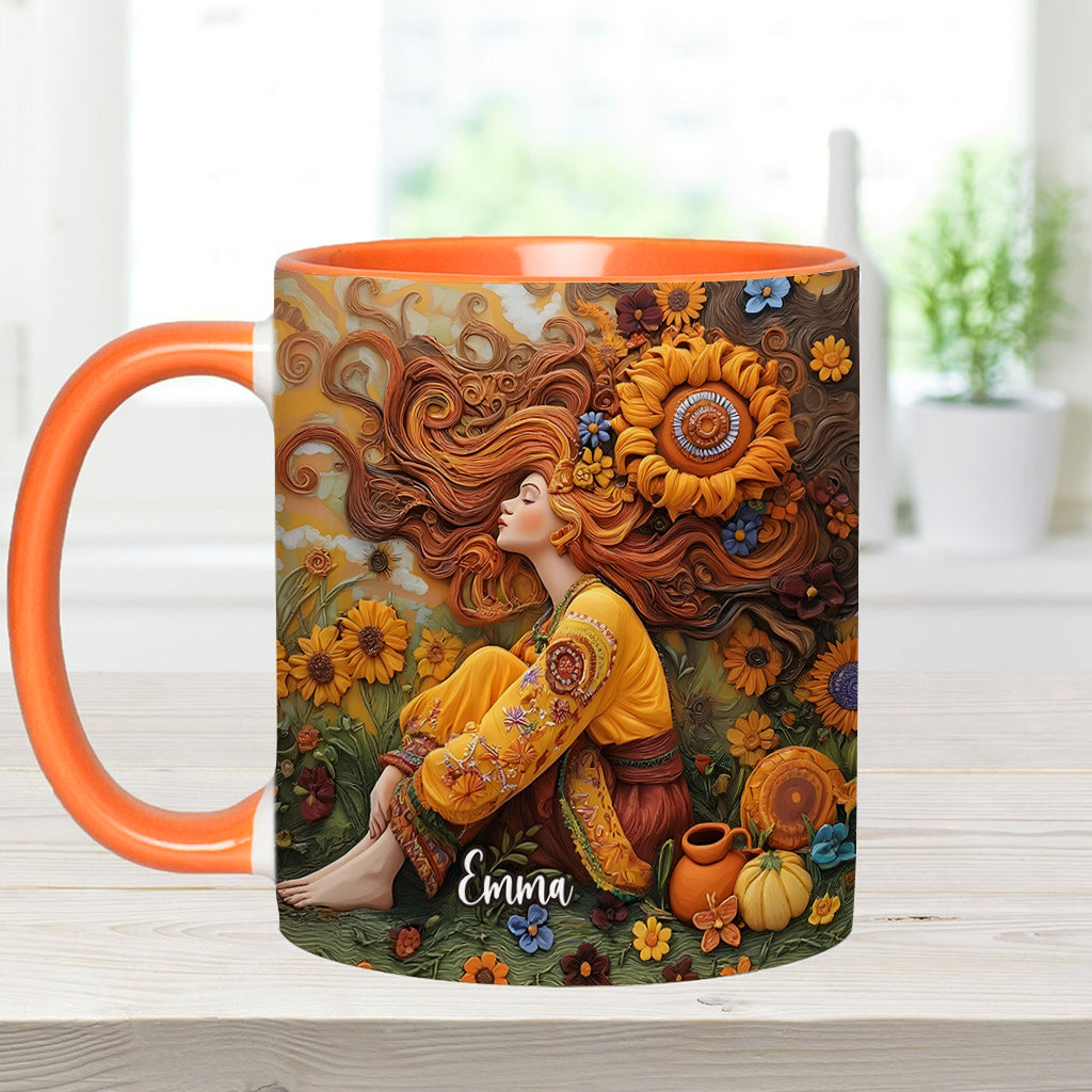 Hippie Girl Hippie Soul Peace Love - Personalized Hippie Accent Mug