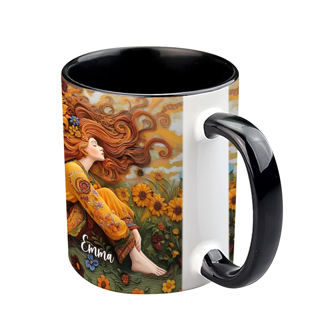 Hippie Girl Hippie Soul Peace Love - Personalized Hippie Accent Mug