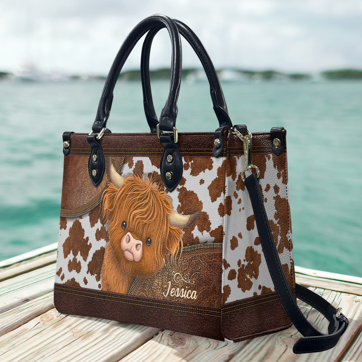 Love Highland Cows - Personalized Leather Handbag