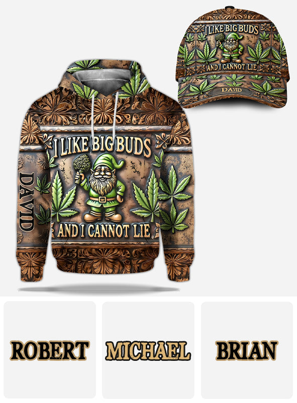 Ich mag große Buds – Personalisierter Hoodie mit Weed-Allover-Print & Klassische Kappe
