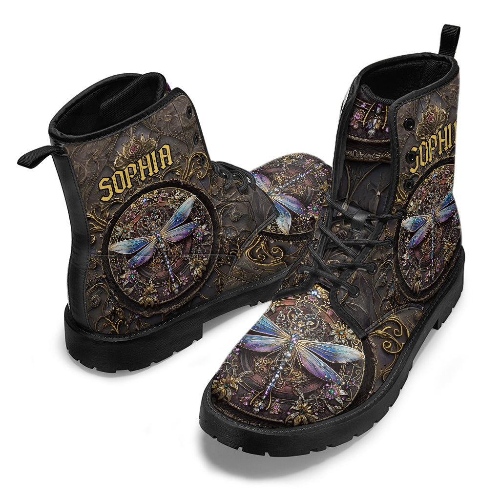 Beautiful Dragonfly - Personalized Dragonfly Leather Boots