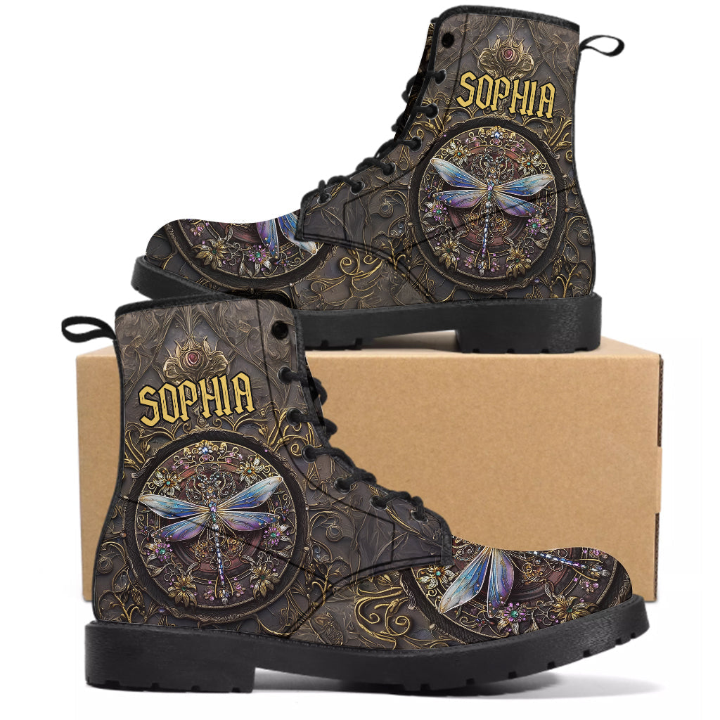 Beautiful Dragonfly - Personalized Dragonfly Leather Boots