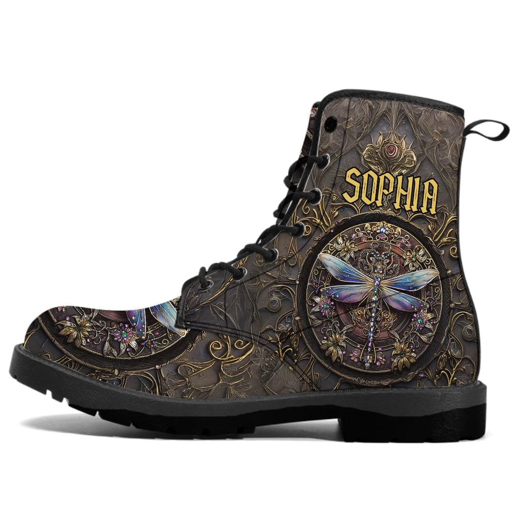 Beautiful Dragonfly - Personalized Dragonfly Leather Boots