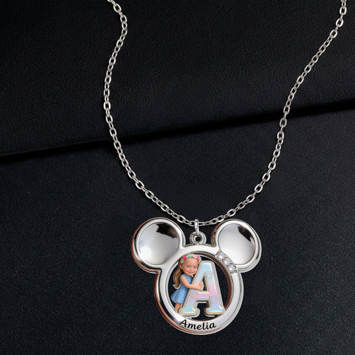 Big Ears Mickey Mouse Shape - Custom From Photo & Alphabet - Personalized Mickey Mouse Shaped Metal Pendant Necklace
