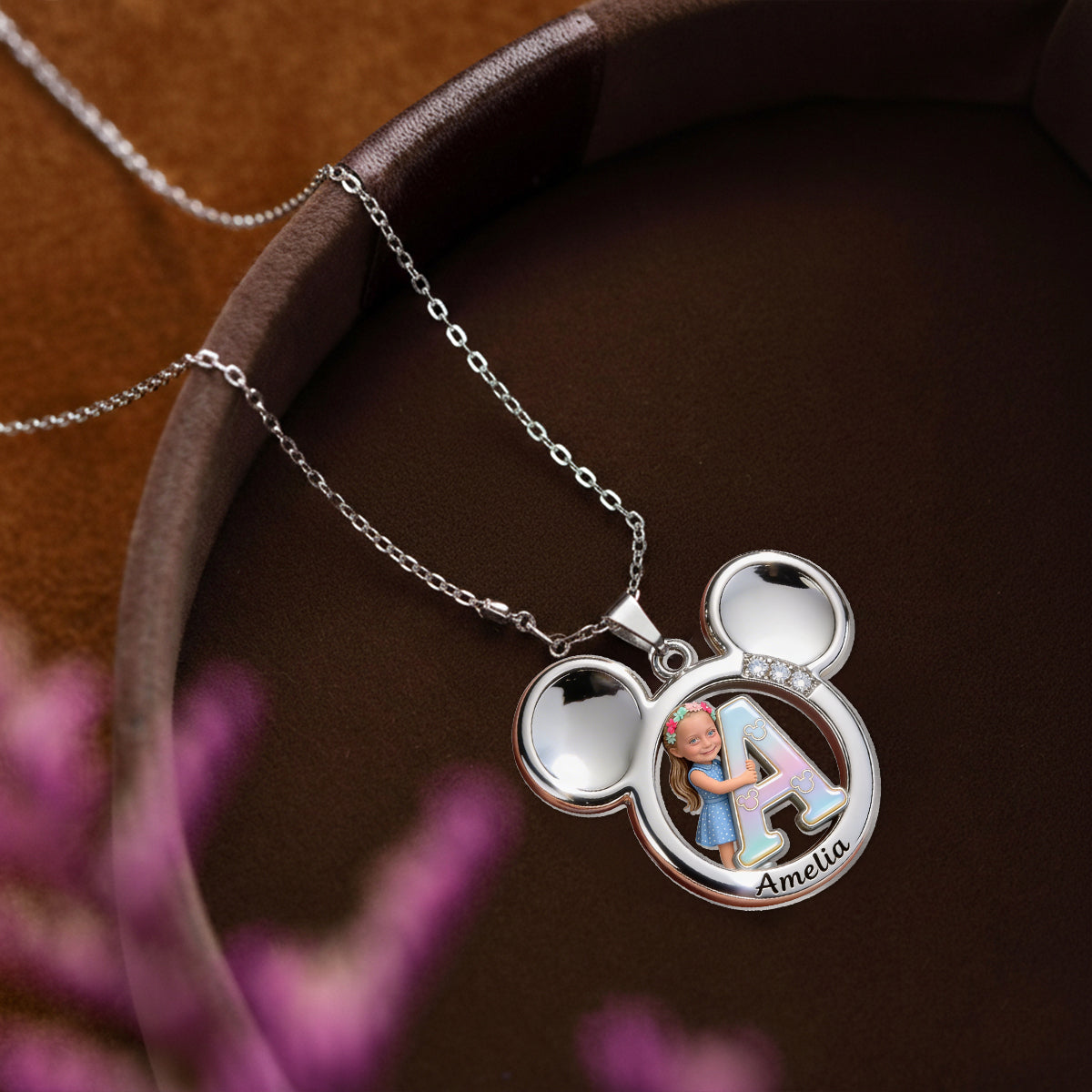 Big Ears Mickey Mouse Shape - Custom From Photo & Alphabet - Personalized Mickey Mouse Shaped Metal Pendant Necklace