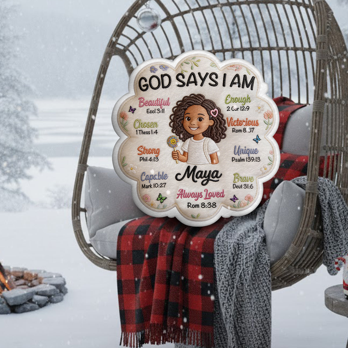 God Says I Am - Affirmation Gift - Personalized Variant 1 Faux Fur Shaped Pillow