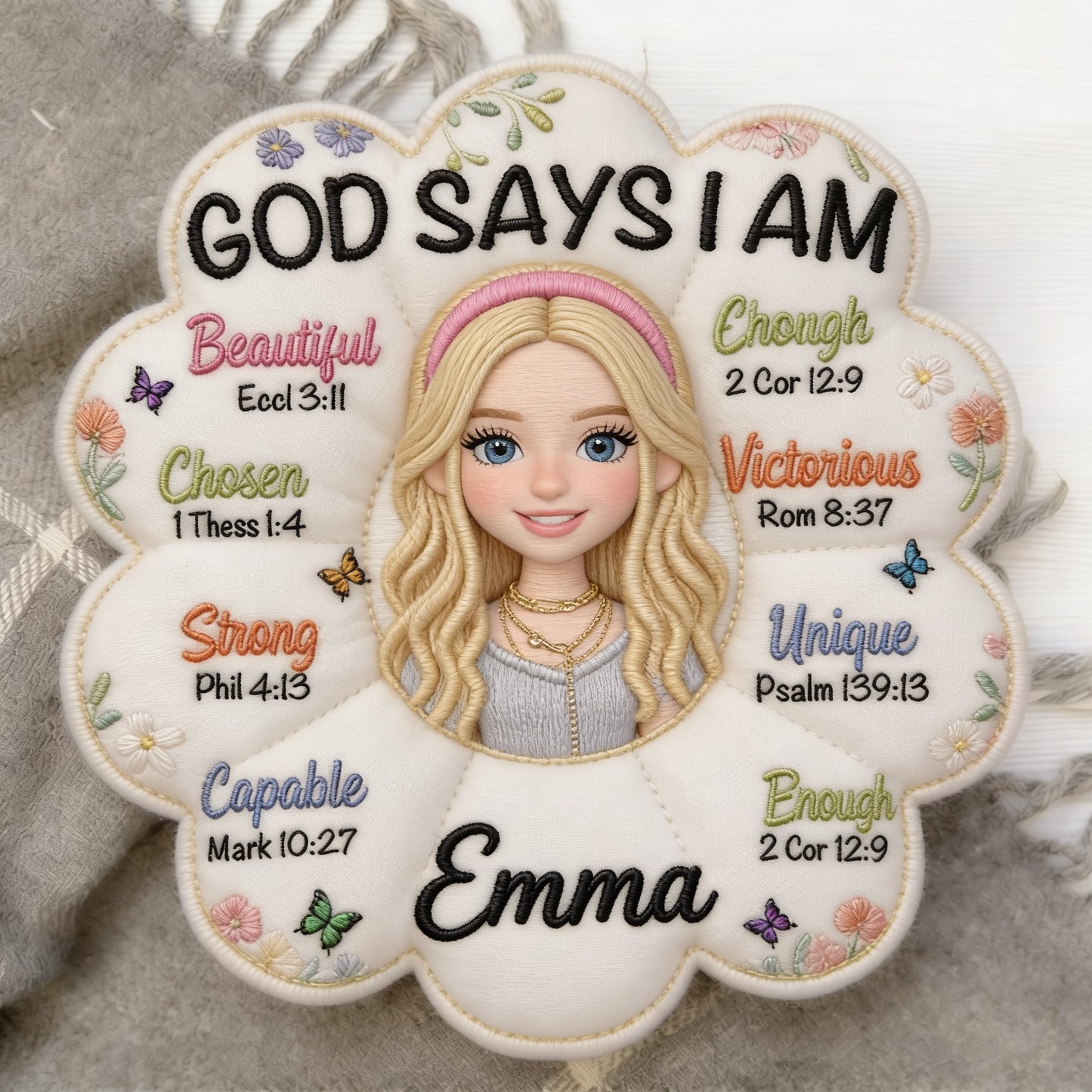God Says I Am - Affirmation Gift - Personalized Variant 1 Faux Fur Shaped Pillow