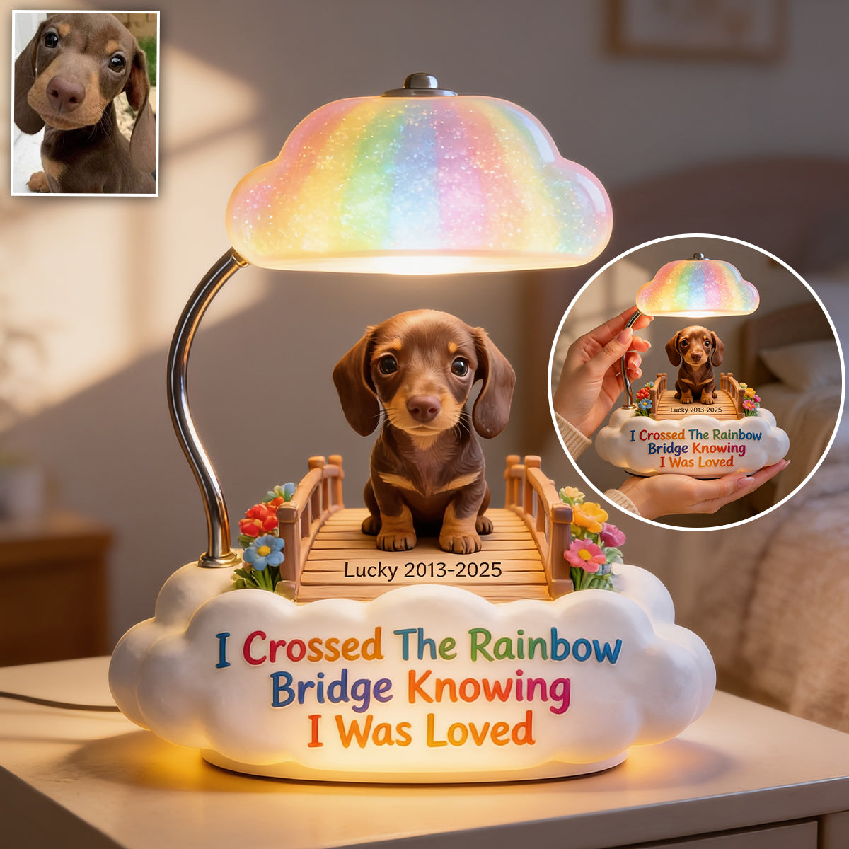I Crossed The Rainbow Bridge - Personalized Adult Golden Retriever Acrylic LED Night Light