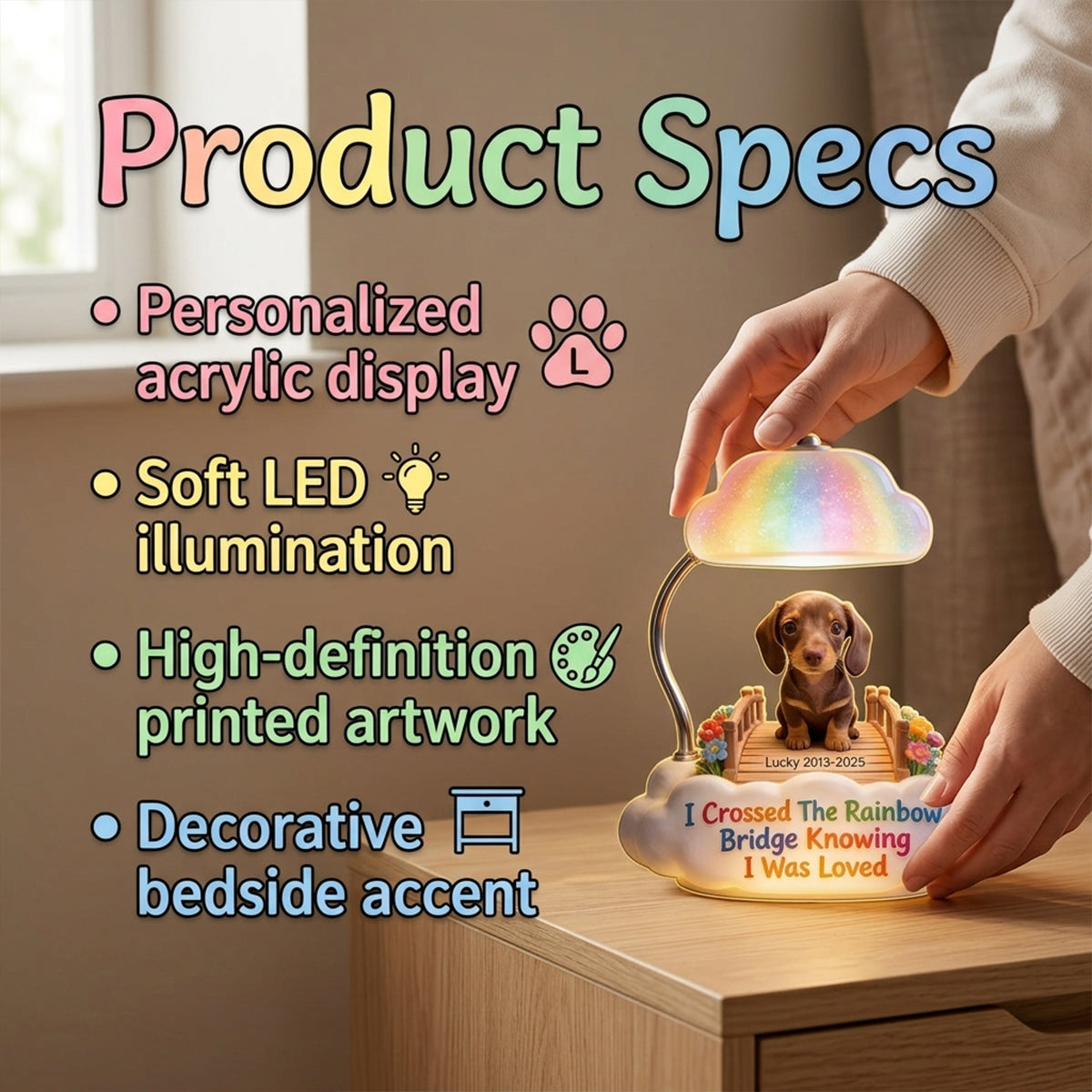 I Crossed The Rainbow Bridge - Personalized Adult German Shepherd Acrylic LED Night Light
