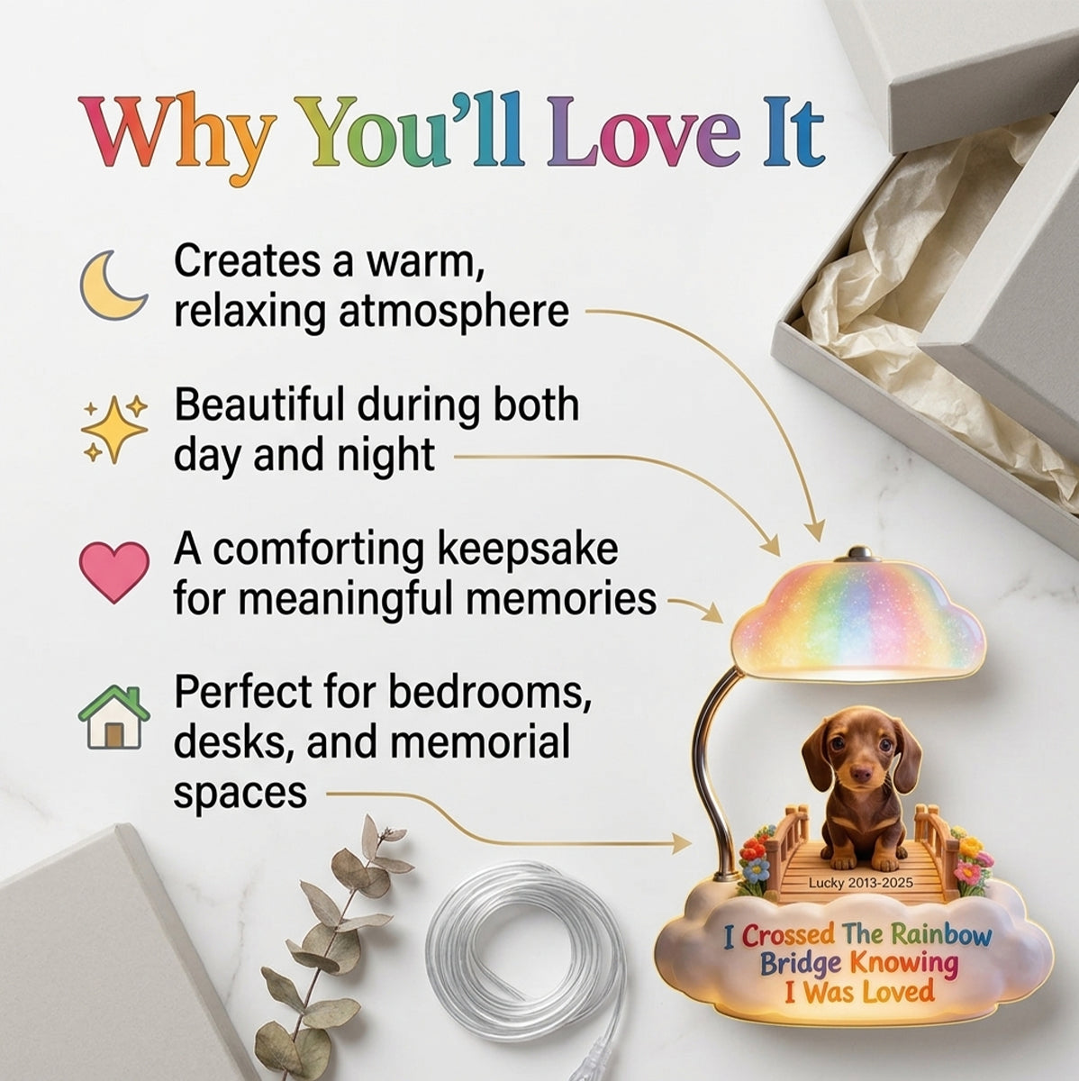I Crossed The Rainbow Bridge - Personalized Tan Shiba Inu Acrylic LED Night Light