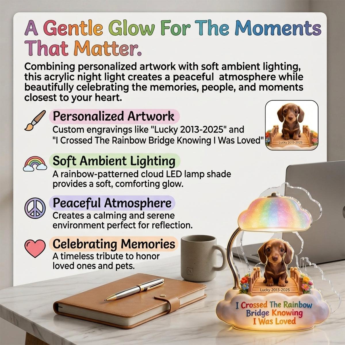 I Crossed The Rainbow Bridge - Personalized Tan Shiba Inu Acrylic LED Night Light