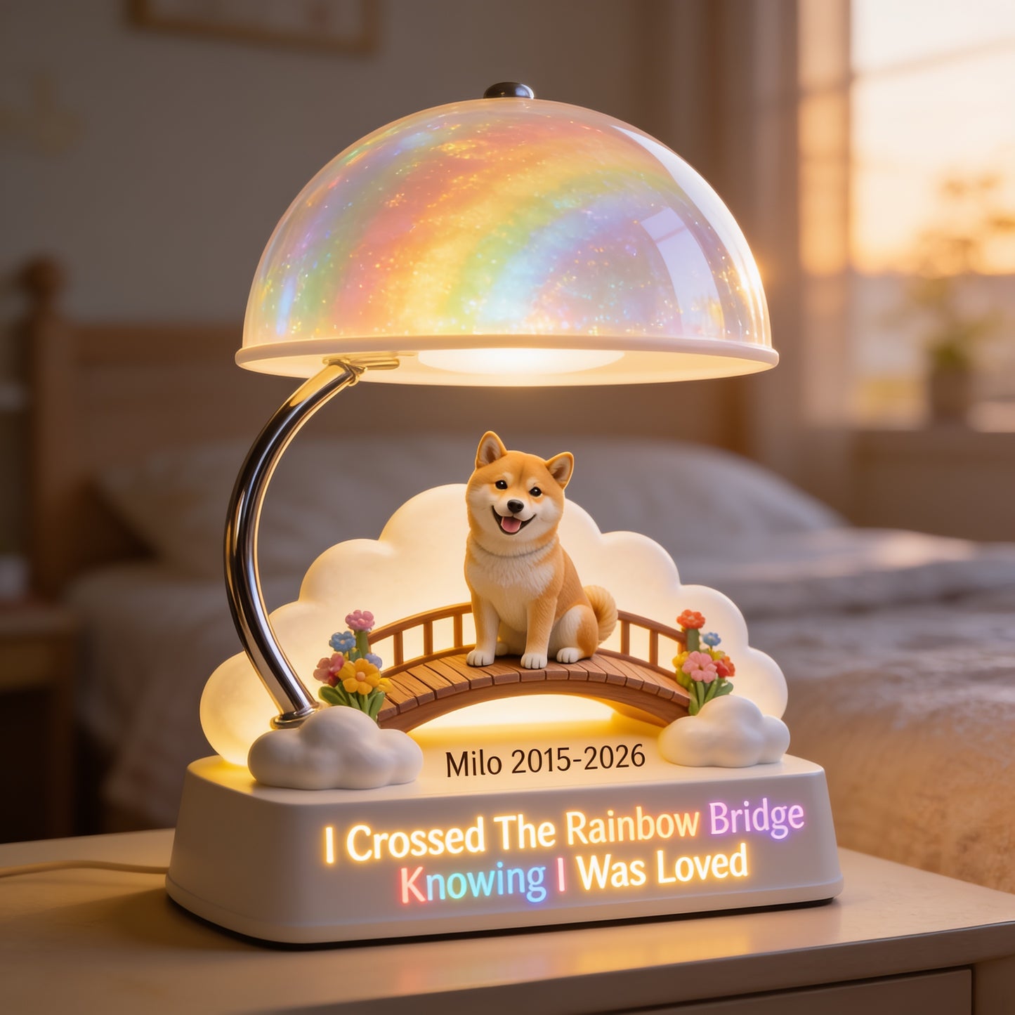 I Crossed The Rainbow Bridge - Personalized Tan Shiba Inu Acrylic LED Night Light