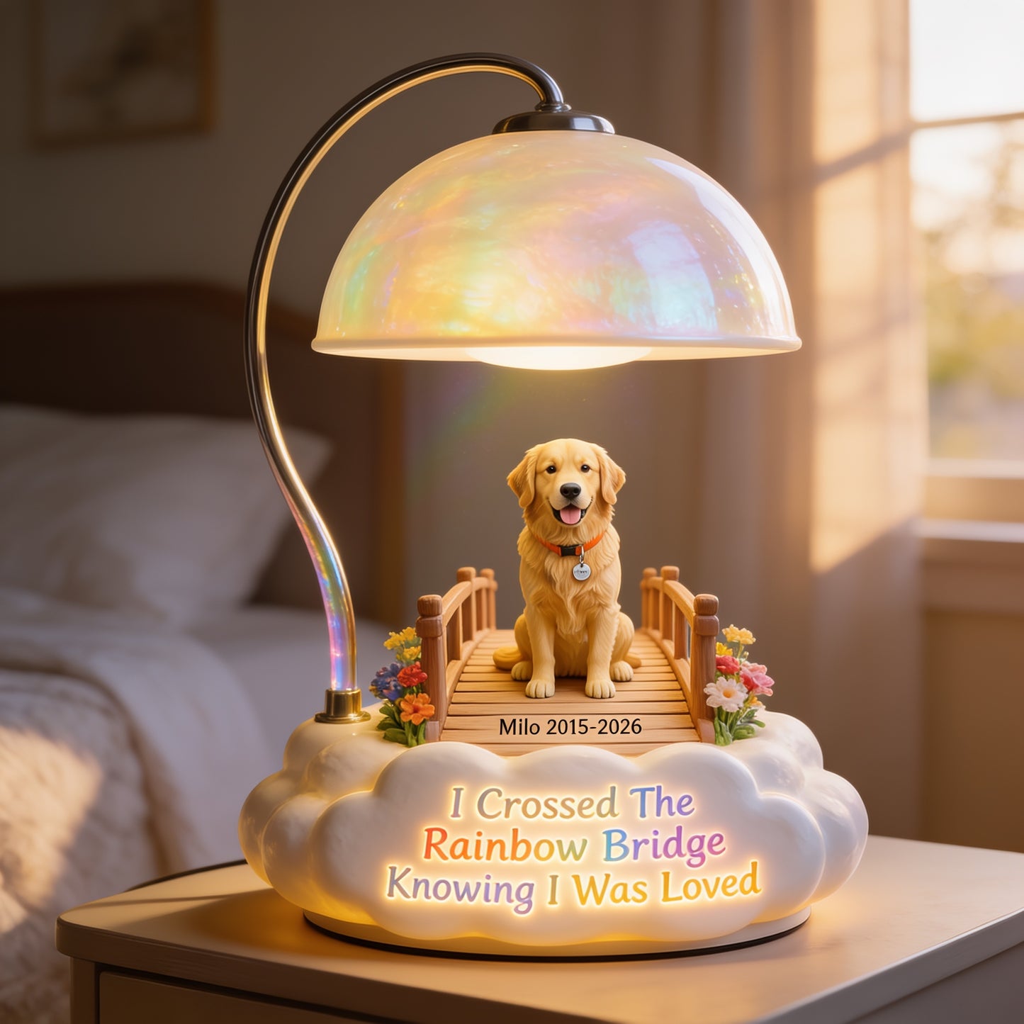 I Crossed The Rainbow Bridge - Personalized Golden Retriever Acrylic LED Night Light