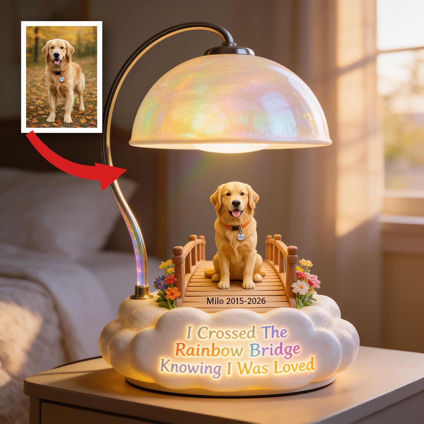 I Crossed The Rainbow Bridge - Personalized Golden Retriever Acrylic LED Night Light