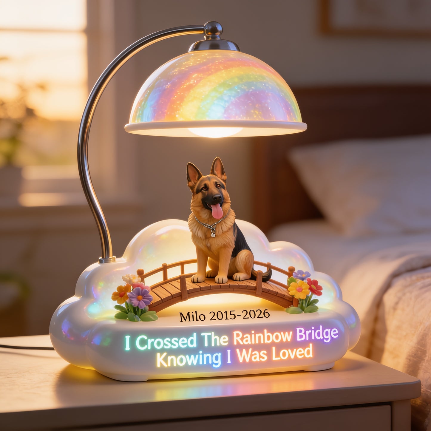 I Crossed The Rainbow Bridge - Personalized German Shepherd Acrylic LED Night Light