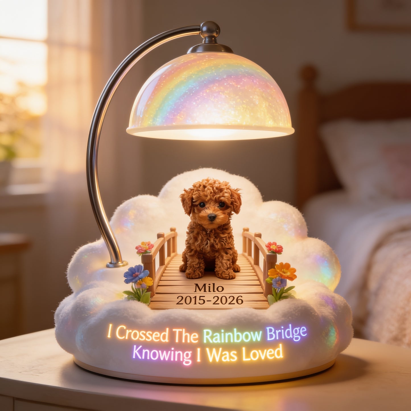 I Crossed The Rainbow Bridge - Personalized Brown Toy Poodle Acrylic LED Night Light