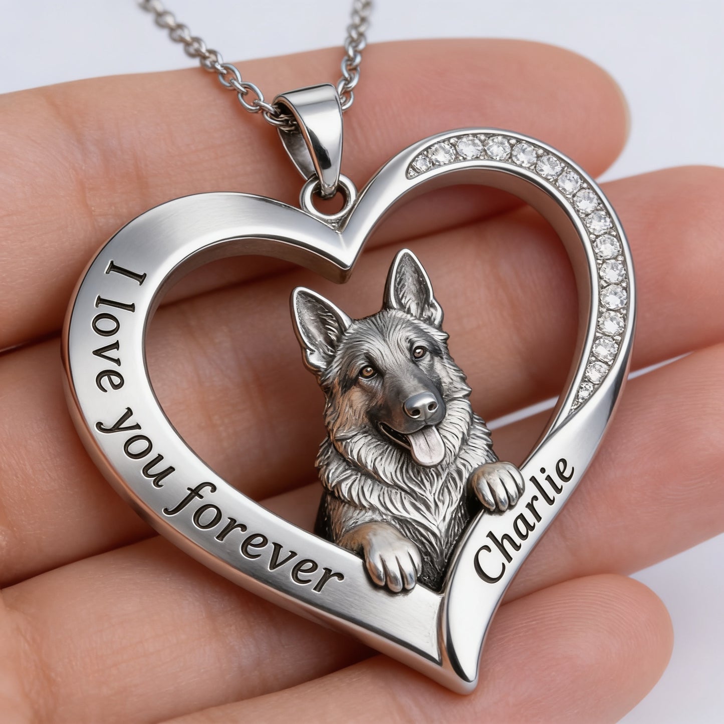Custom From Any Photo - Personalized German Shepherd Shaped Metal Pendant Necklace
