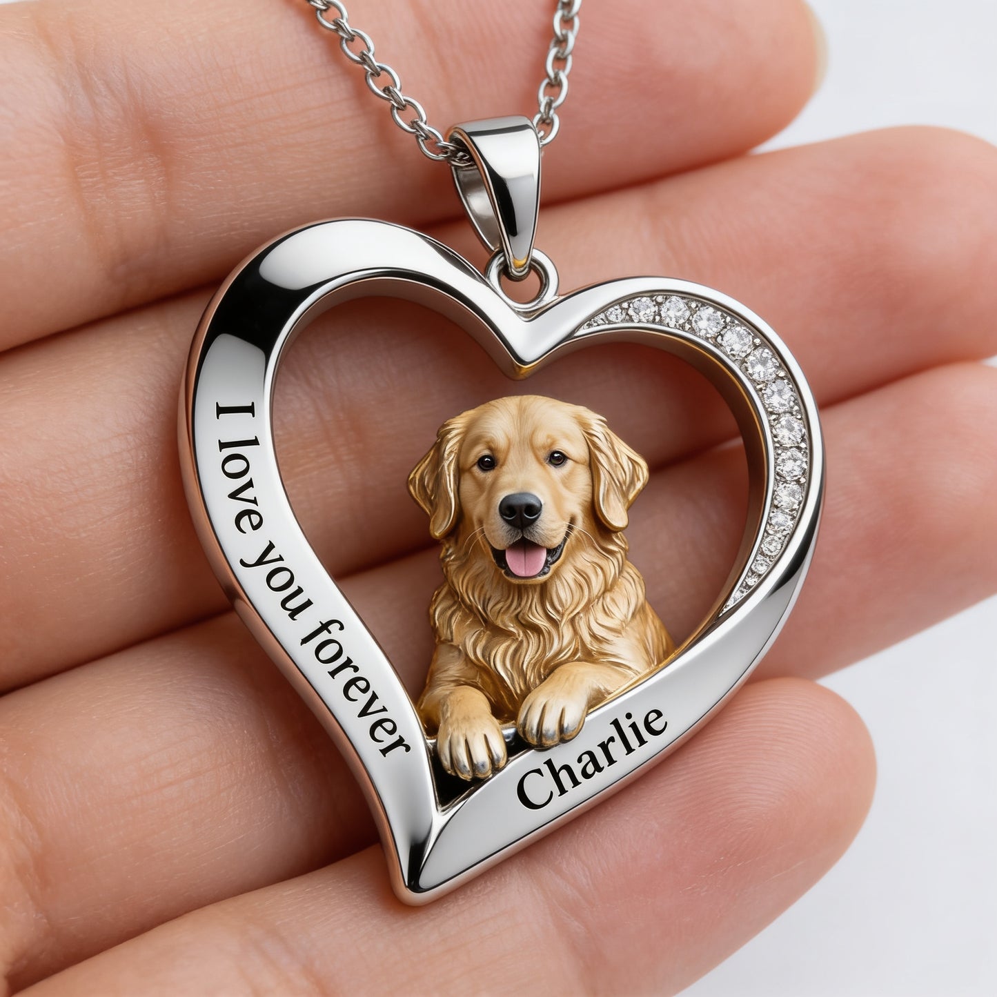 Custom From Any Photo - Personalized Fluffy Golden Retriever Shaped Metal Pendant Necklace