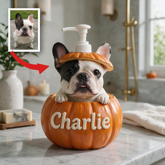 Personalized French Bulldog Pumpkin Peek-A-Boo Pump Dispenser - Cute Fall Bathroom Decor Dog Lover Gift