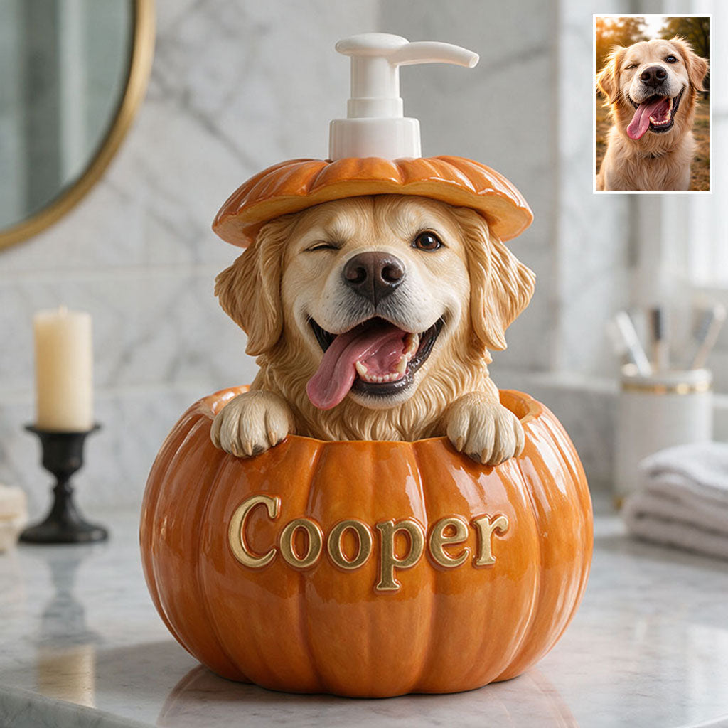 Personalized Blue-Eyed Siberian Husky Pumpkin Peek Soap Pump Dispenser Fall Halloween Dog Lover Gift