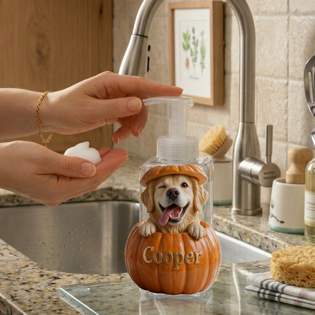 Personalized Black and White Border Collie Pumpkin Peek-A-Boo Soap Pump Dispenser, Cute Fall Dog Lover Home Decor Gift