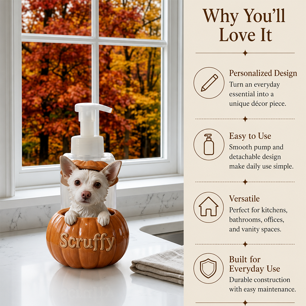 Personalized Peekaboo Tan Chihuahua Pumpkin Soap Dispenser | Cute Fall Halloween Dog Lover Home Decor Gift