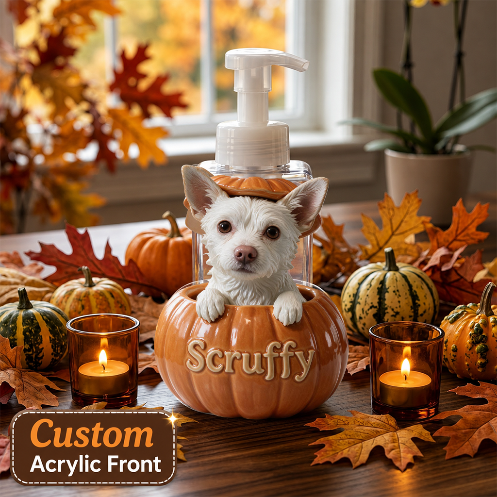Personalized Peekaboo Tan Chihuahua Pumpkin Soap Dispenser | Cute Fall Halloween Dog Lover Home Decor Gift