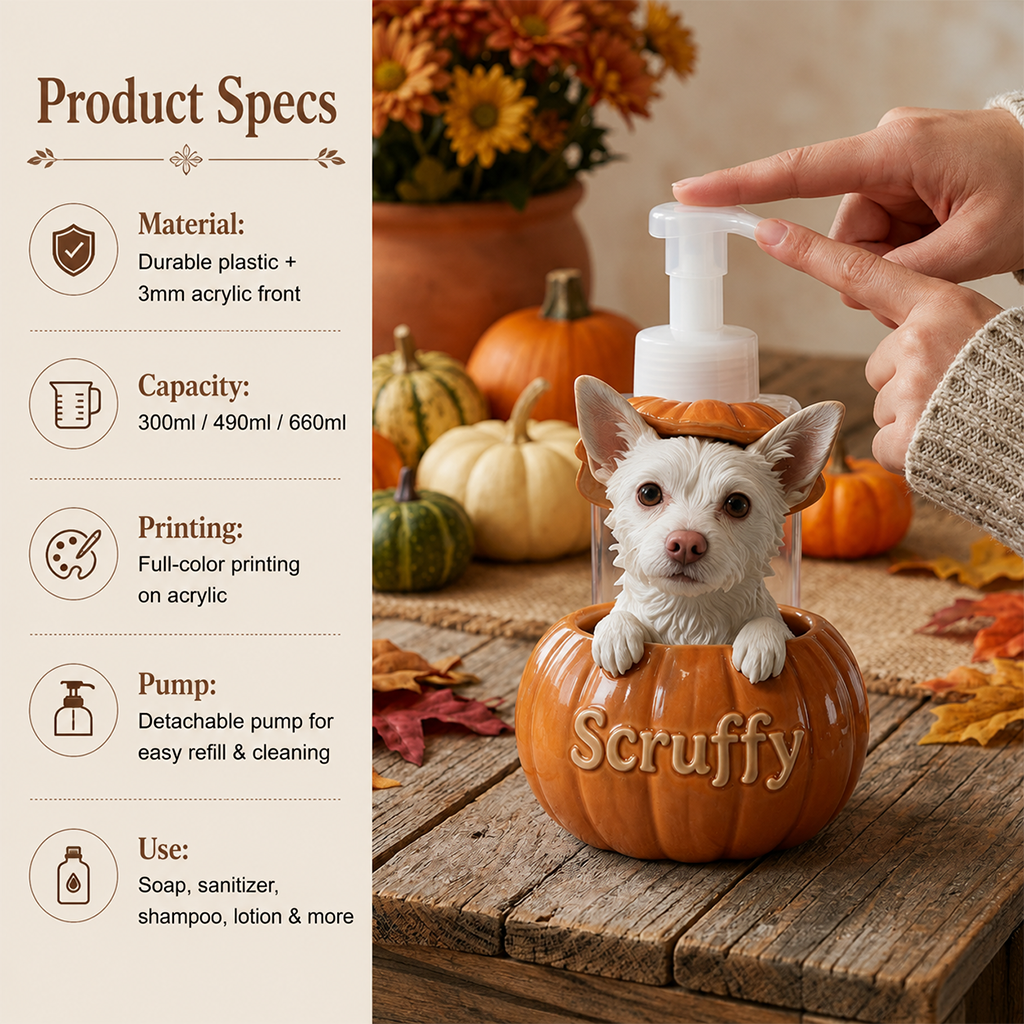Personalized Peekaboo Tan Chihuahua Pumpkin Soap Dispenser | Cute Fall Halloween Dog Lover Home Decor Gift