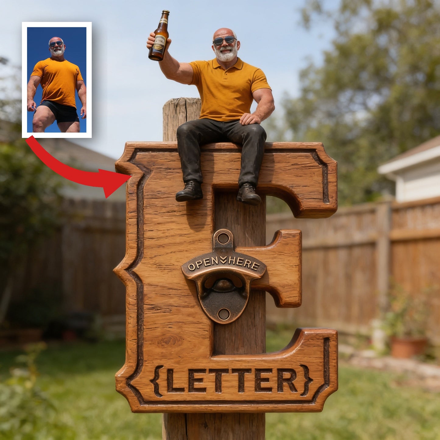 Personalized Letter Wall Bottle Opener | Funny Bearded Beer Lover Man Design, Rustic Home Bar Gift for Dad Beer Enthusiasts