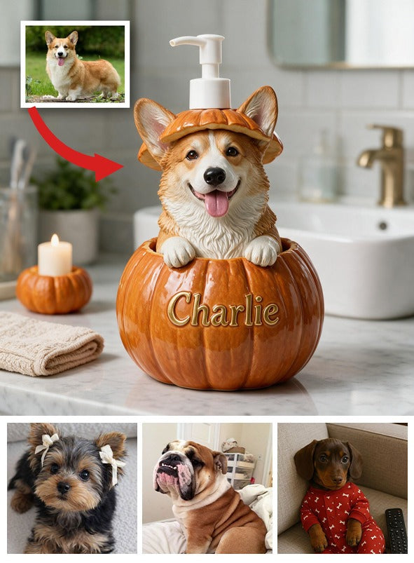 Personalized Welsh Corgi Pumpkin Peek-A-Boo Pump Dispenser, Cute Fall Bathroom Decor Gift for Corgi Dog Lovers