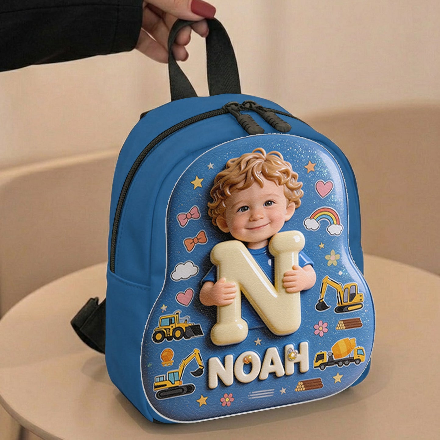 Personalized Curly Haired Latin Baby Boy Backpack Custom 3D Name Initial Toddler School Bag Cute Back to School Gift for Little Boys