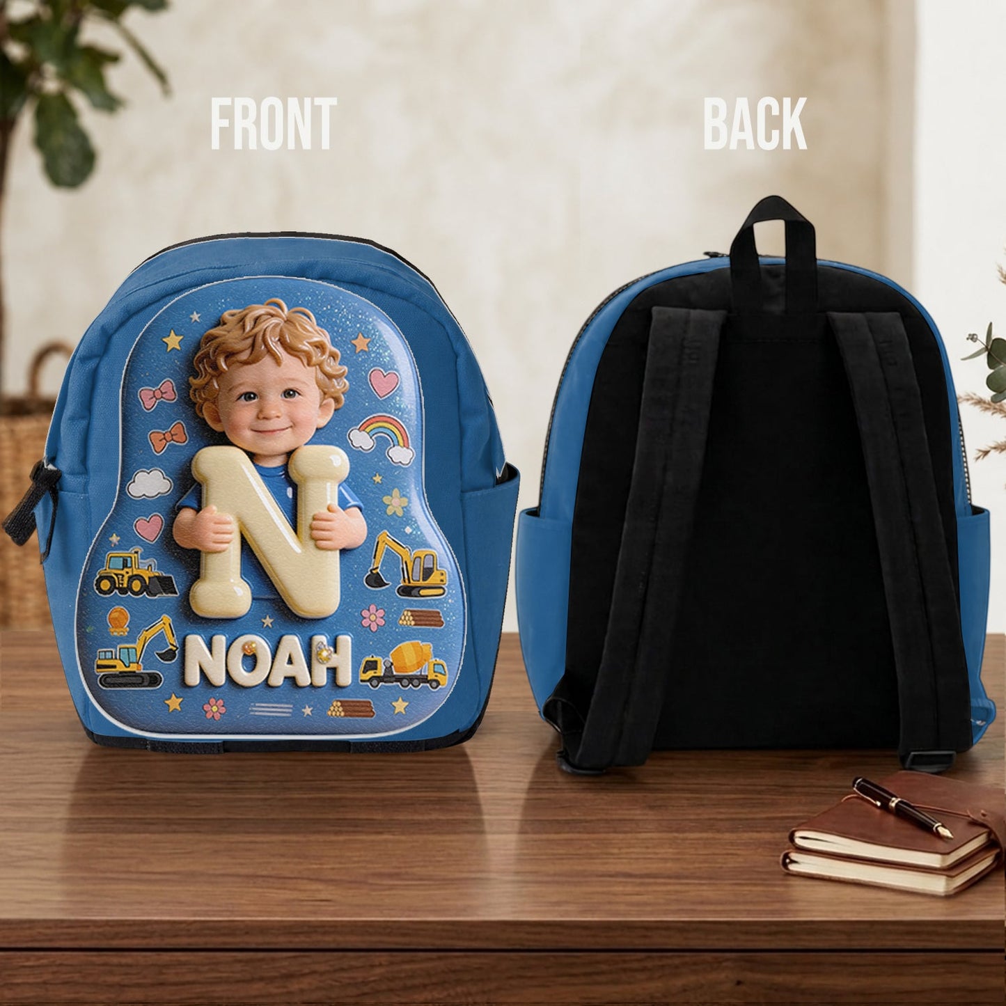Personalized 3D Curly Blonde Baby Boy Custom Name Backpack, Cute Preschool Toddler School Gift for Little Boys