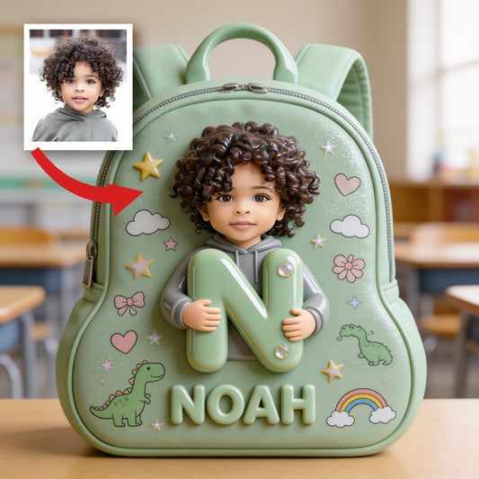 Personalized Curly Haired Latin Baby Boy Backpack Custom 3D Name Initial Toddler School Bag Cute Back to School Gift for Little Boys