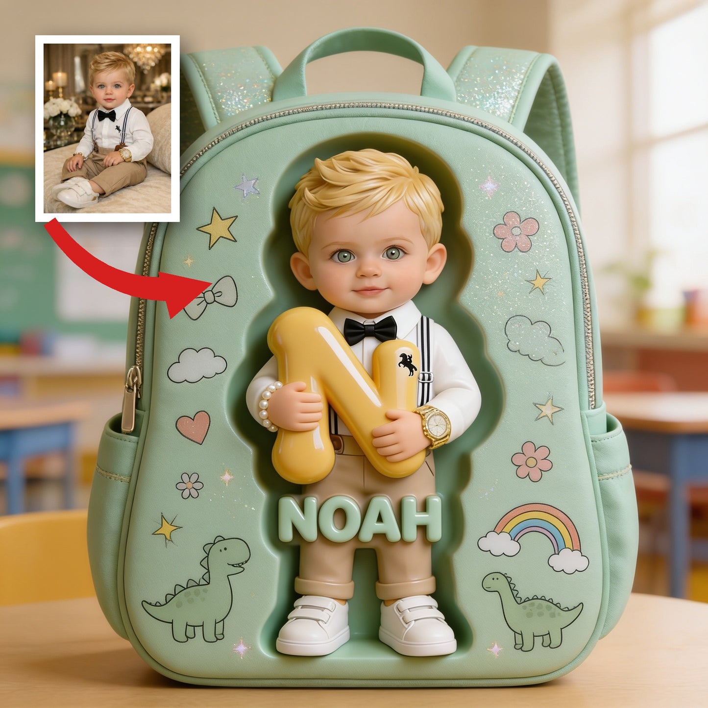 Personalized 3D Blonde Baby Boy Backpack Custom Name Changeable Patch Toddler School Gift for Little Boys