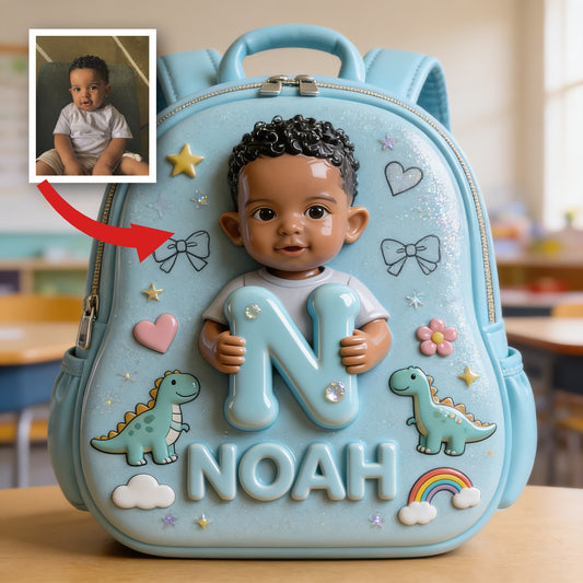 Personalisierter 3D Lockenhaar Schwarzer Baby Junge Rucksack mit Namen, Süßes Geschenk für Kleinkinder