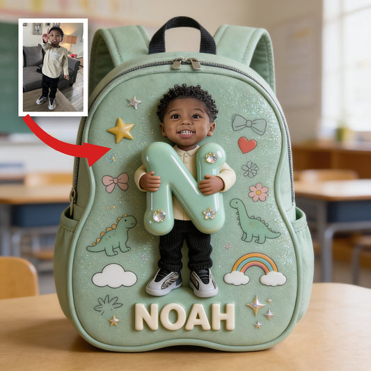 Personalisierter 3D Lächelnder Lockenfrisur Rucksack für Kleinkinder mit Namensschild