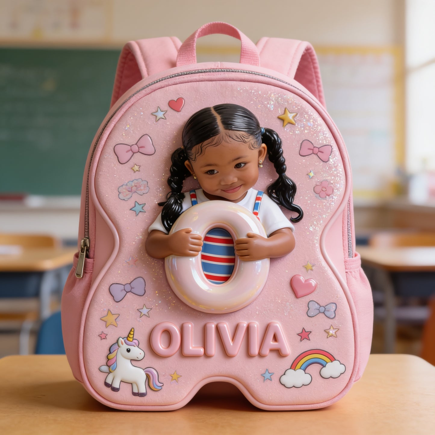 Personalized 3D Cute Baby Girl Pink Backpack Custom Name Gift for Toddler Little Girl Back to School Daycare