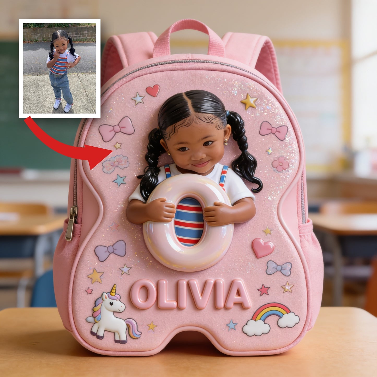 Personalized 3D Cute Baby Girl Pink Backpack Custom Name Gift for Toddler Little Girl Back to School Daycare