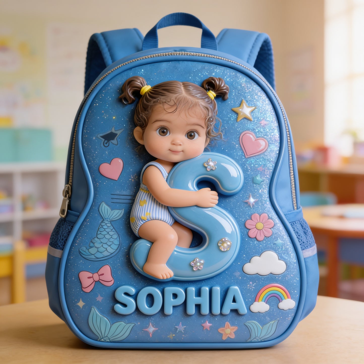 Personalized 3D Latin Baby Girl Custom Name Backpack, Glitter Toddler Preschool Bag Gift for Little Girls