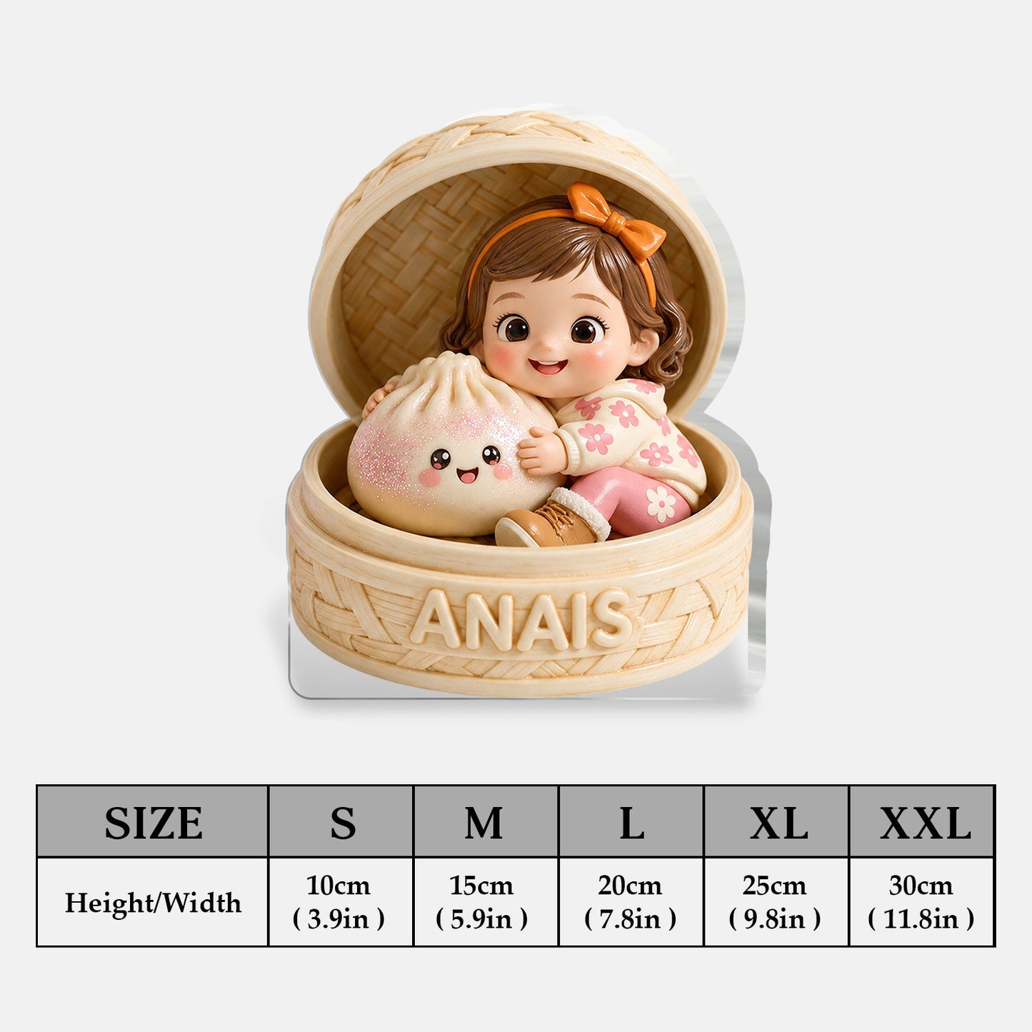 Adorable Curly Hair Latin Baby Holding Cute Pink Dumpling In Steamer Personalized 2-Side Printed Acrylic Plaque Kids Gift Keepsake