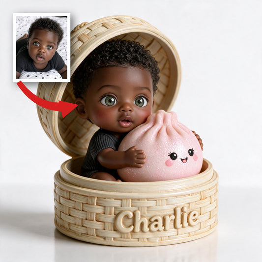 Adorable Curly Haired Black Baby with Kawaii Pink Dumpling Personalized 2-Side Printed Acrylic Plaque, Custom Kid Keepsake Gift