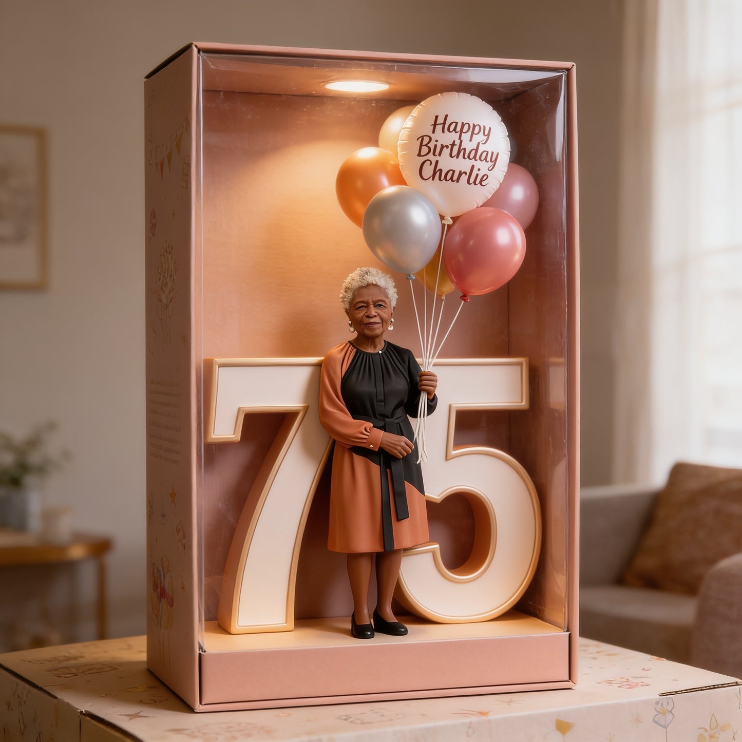 Personalized Elderly Black Woman Milestone 75th Birthday Custom Shaped Acrylic Plaque, Balloon Number Keepsake Gift for Grandma