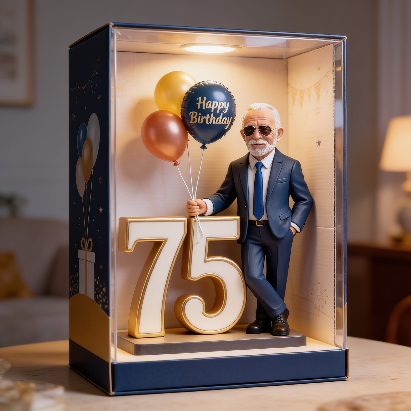 Elderly Gentleman 75th Birthday Custom Shaped Acrylic Plaque, Personalized Balloon Keepsake Gift for Dad or Grandpa