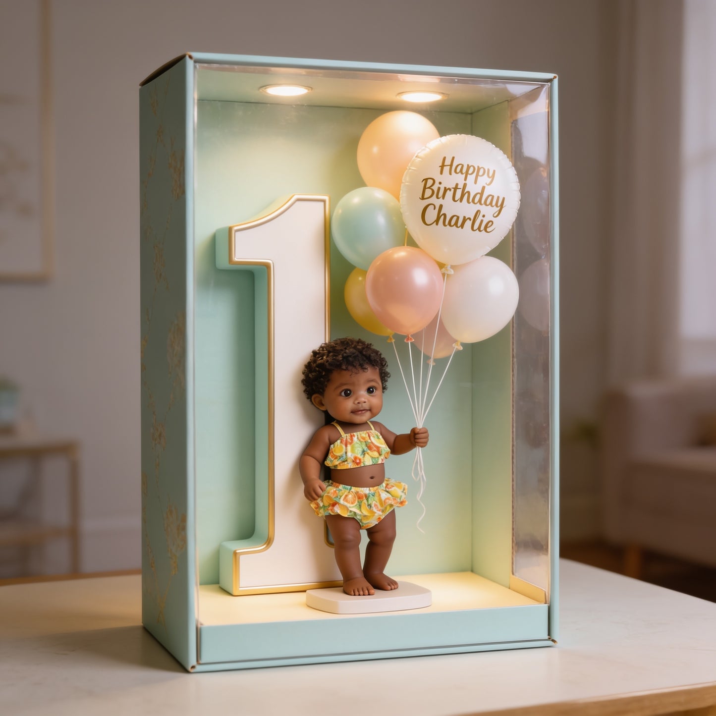 Personalized 1st Birthday Cute Baby with Balloons Custom Shaped Acrylic Plaque, Baby Milestone Keepsake Gift
