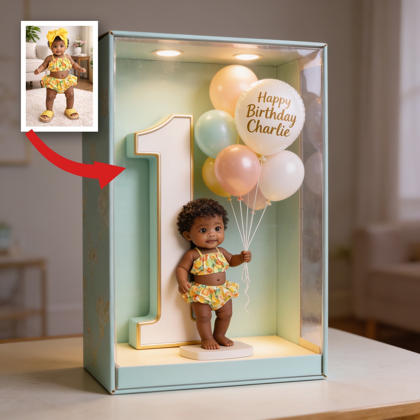 Personalized 1st Birthday Cute Baby with Balloons Custom Shaped Acrylic Plaque, Baby Milestone Keepsake Gift