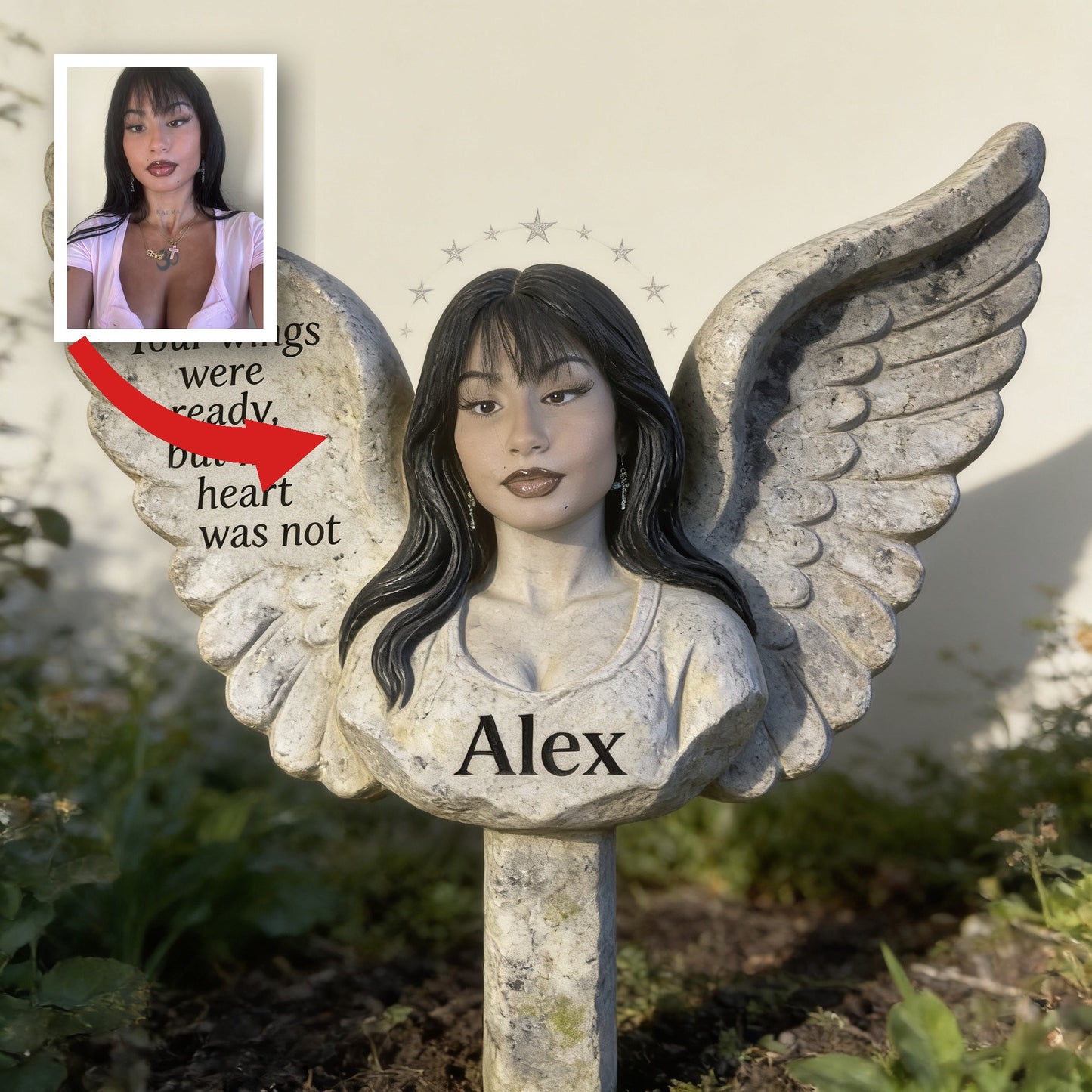 Personalized Black Girl Memorial Angel Garden Plaque 'Your Wings Were Ready' Bereavement Remembrance Gift