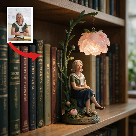 Custom Personalized Teacher Peony Flower Bookshelf Lamp Warm LED Decor Gift for Reading Nook Home Shelves