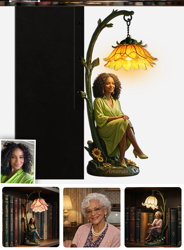 Custom Personalized Teacher Peony Flower Bookshelf Lamp Warm LED Decor Gift for Reading Nook Home Shelves