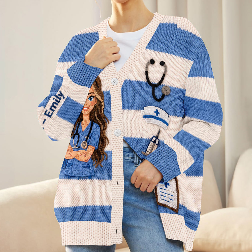 Personalized Pediatric Nurse Cardigan Sweater Faux Embroidered Nurse Life Appreciation Gift for Healthcare RN Staff