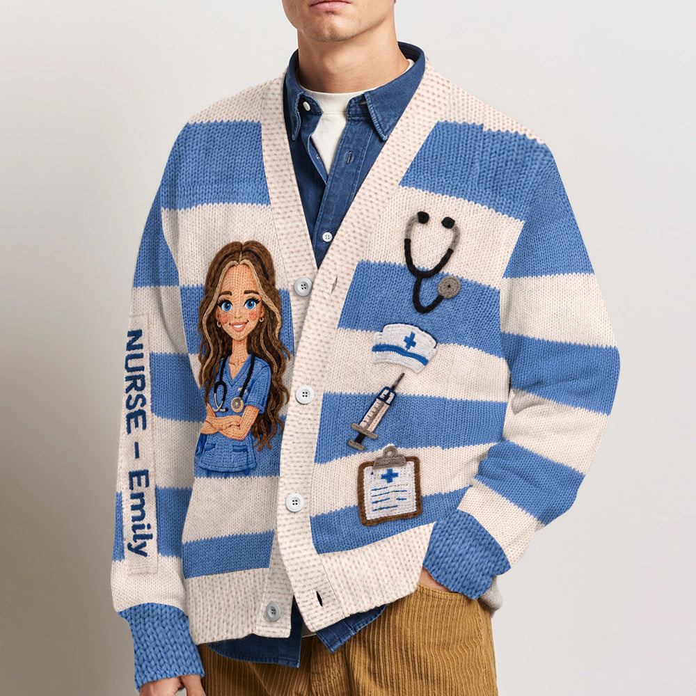 Personalized 3D Knit Nurse Life Cardigan Sweater, Custom Proud Nurse Gift for Healthcare Professionals Casual Work Wear